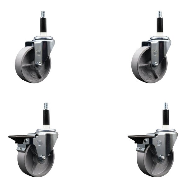 4'' Semi Steel Wheel Swivel 7/8'' Expanding Stem Caster Set 2 Brakes, 4PK